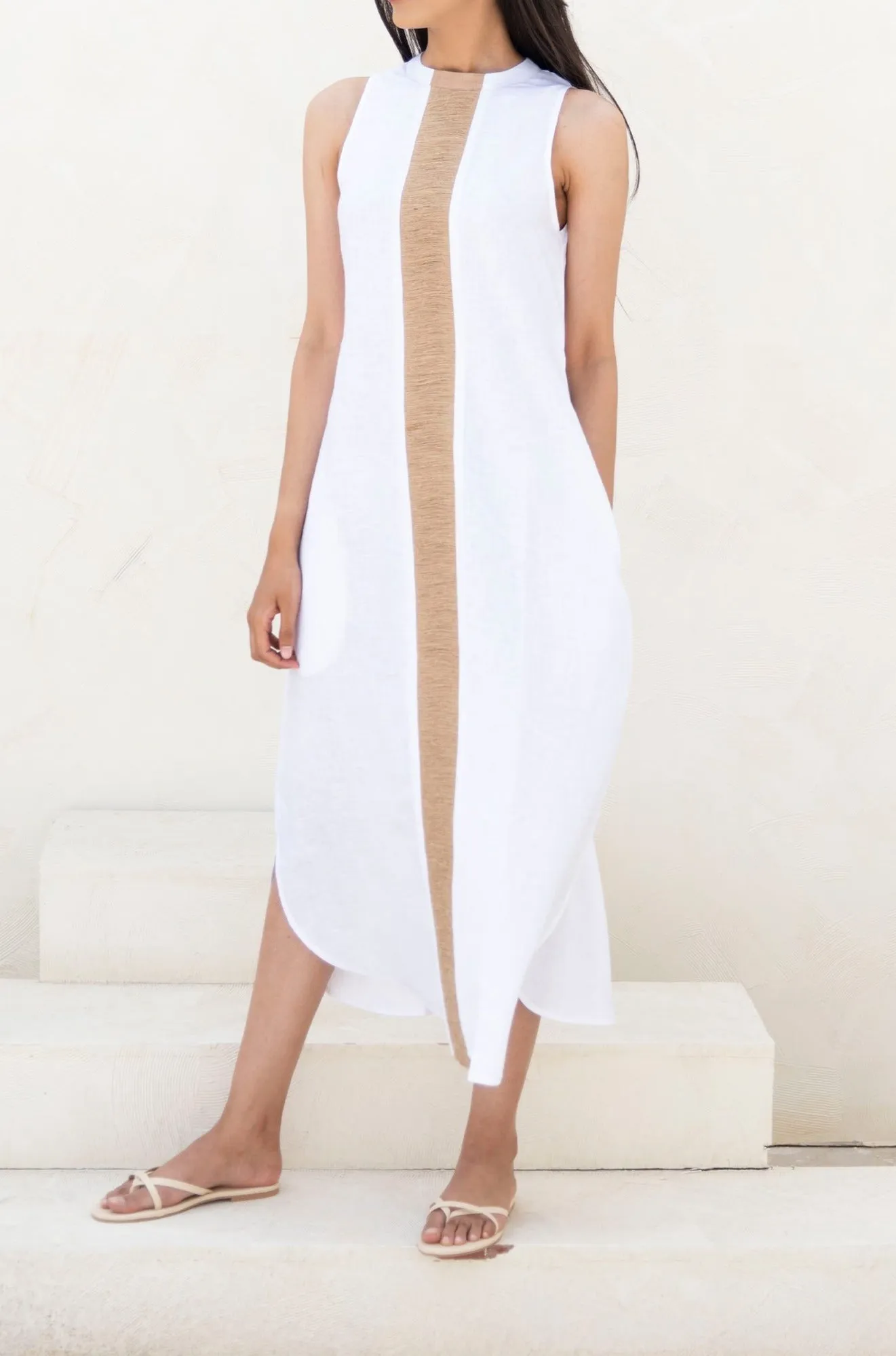 Marbella Dress (Sand & White)