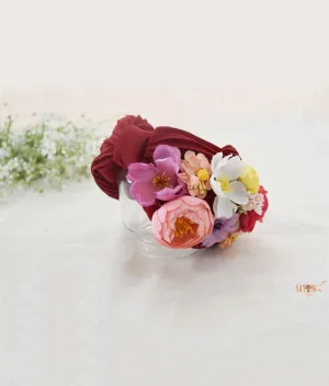 Maroon Hairband with Flowers for Girls