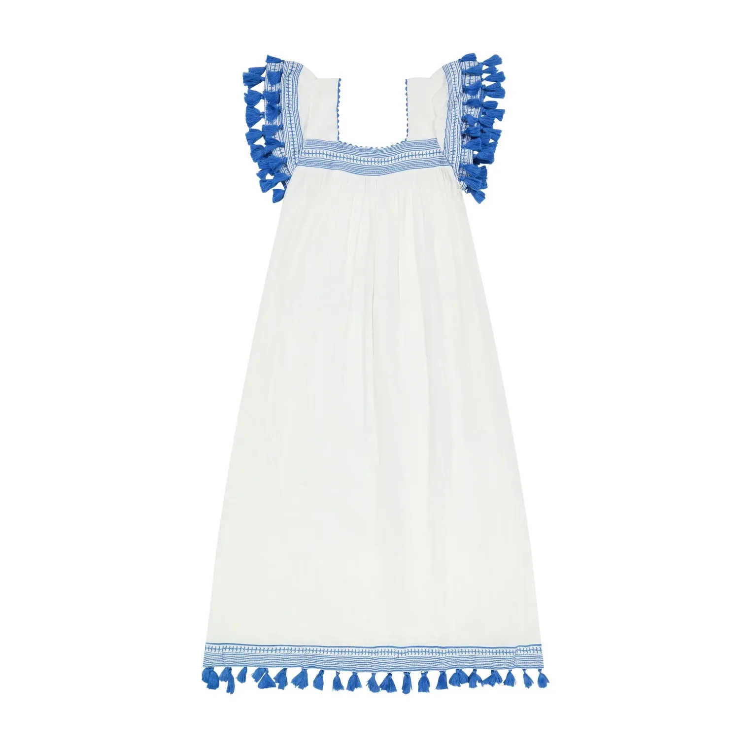 Maxi Sandrine Women's Dress White Lapis Blue Embroidery