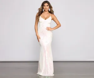 Meg Formal Stylish Iridescent Sequin Dress