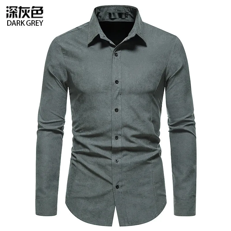 Men's Hollow Long-sleeved Solid Color Retro Slim-fit Formal Shirt