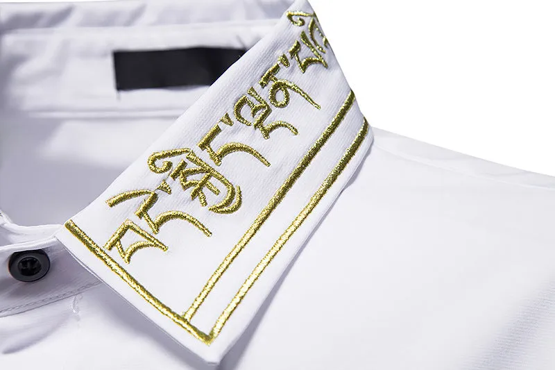 Men's Hollow Long-sleeved Solid Color Retro Slim-fit Formal Shirt