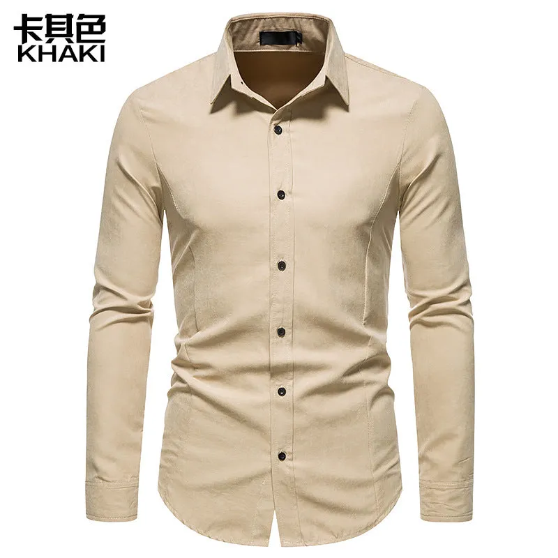 Men's Hollow Long-sleeved Solid Color Retro Slim-fit Formal Shirt