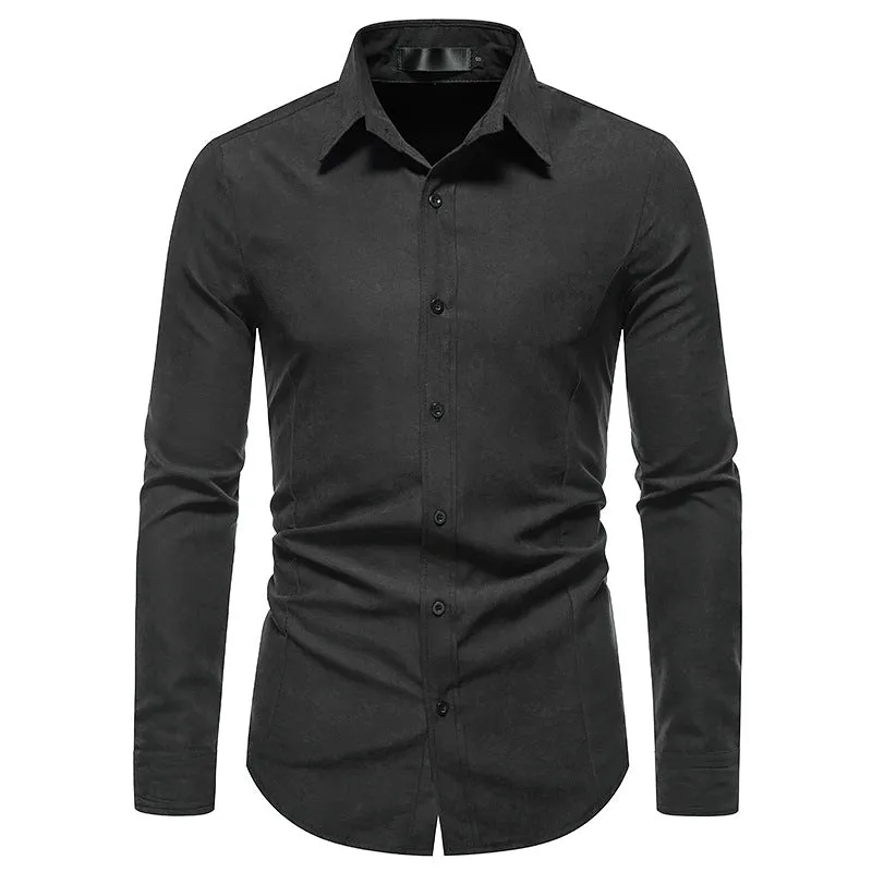Men's Hollow Long-sleeved Solid Color Retro Slim-fit Formal Shirt