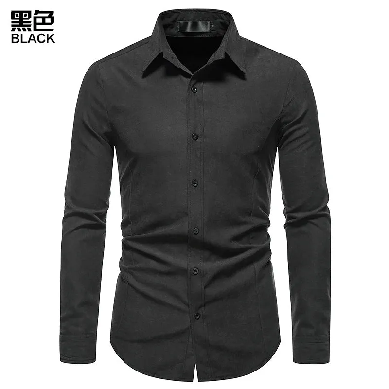 Men's Hollow Long-sleeved Solid Color Retro Slim-fit Formal Shirt