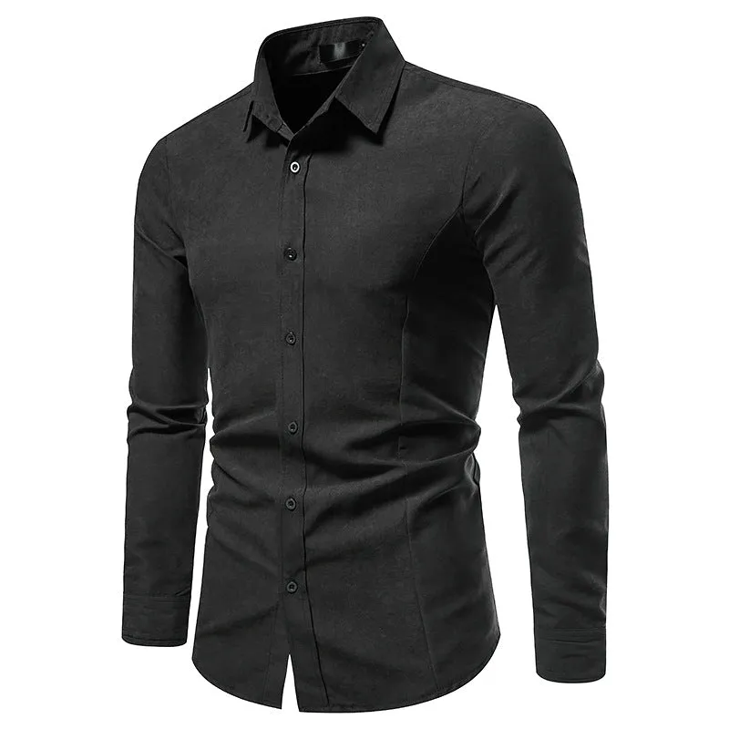 Men's Hollow Long-sleeved Solid Color Retro Slim-fit Formal Shirt