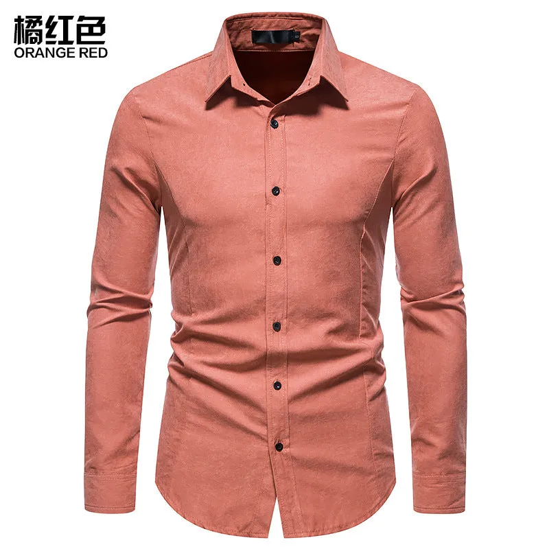 Men's Hollow Long-sleeved Solid Color Retro Slim-fit Formal Shirt