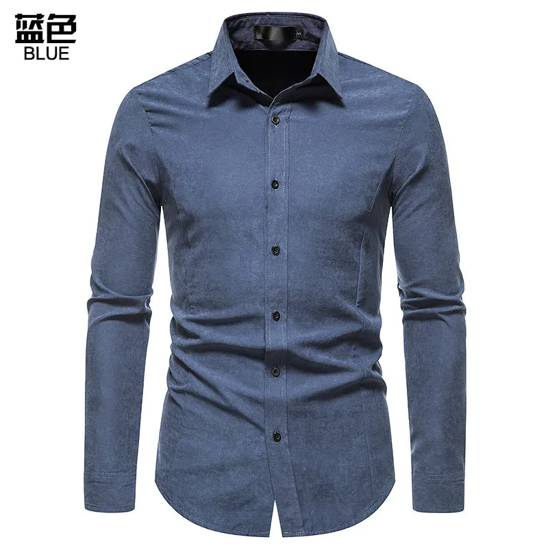 Men's Hollow Long-sleeved Solid Color Retro Slim-fit Formal Shirt