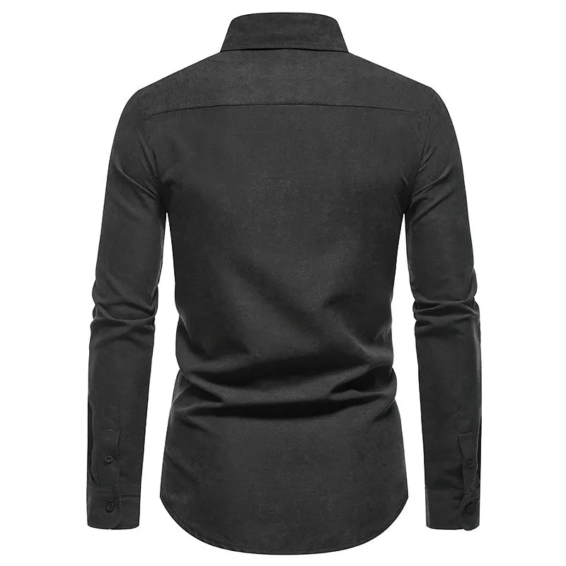 Men's Hollow Long-sleeved Solid Color Retro Slim-fit Formal Shirt