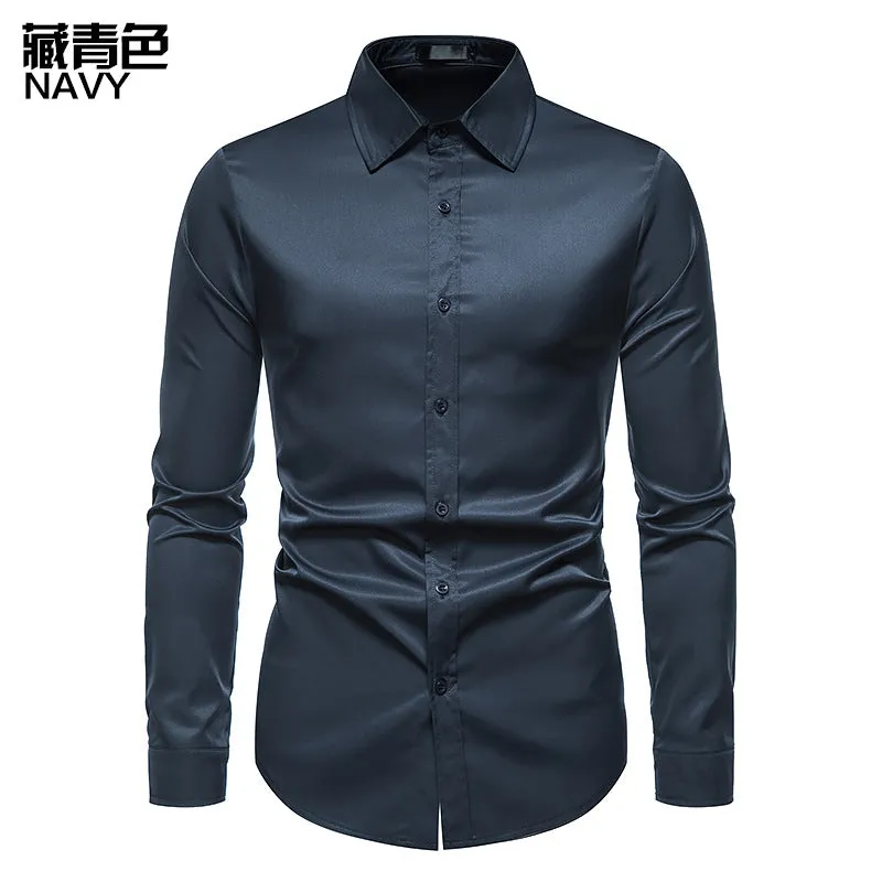 Men's Hollow Solid Color Button Shirt Slim Fit Formal Shirt