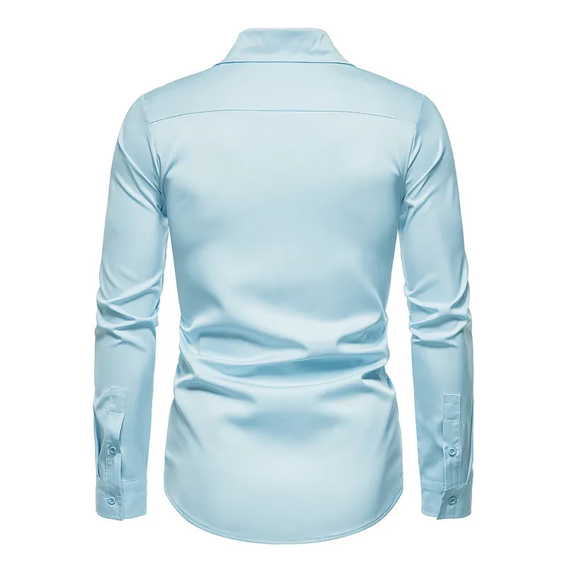 Men's Hollow Solid Color Button Shirt Slim Fit Formal Shirt