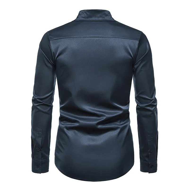 Men's Hollow Solid Color Button Shirt Slim Fit Formal Shirt