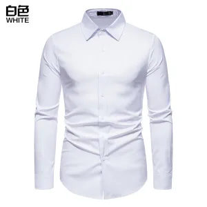 Men's Hollow Solid Color Button Shirt Slim Fit Formal Shirt