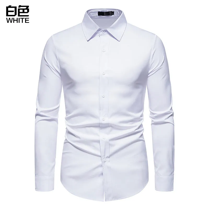 Men's Hollow Solid Color Button Shirt Slim Fit Formal Shirt