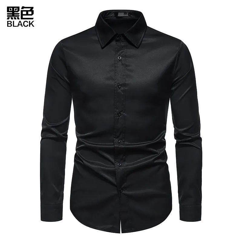 Men's Hollow Solid Color Button Shirt Slim Fit Formal Shirt