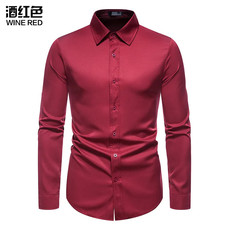 Men's Hollow Solid Color Button Shirt Slim Fit Formal Shirt