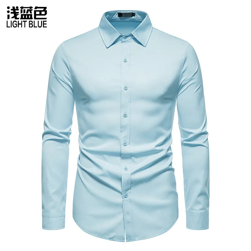 Men's Hollow Solid Color Button Shirt Slim Fit Formal Shirt