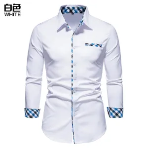 Men's Long Sleeve Contrasting Color Button Shirt Slim Fit Formal Shirt
