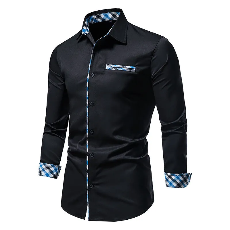 Men's Long Sleeve Contrasting Color Button Shirt Slim Fit Formal Shirt