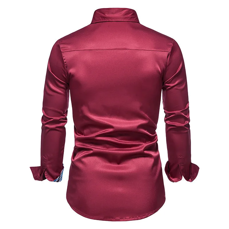 Men's Long Sleeve Contrasting Color Button Shirt Slim Fit Formal Shirt