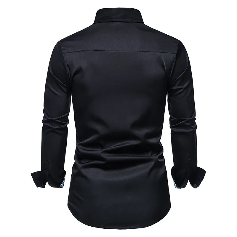 Men's Long Sleeve Contrasting Color Button Shirt Slim Fit Formal Shirt