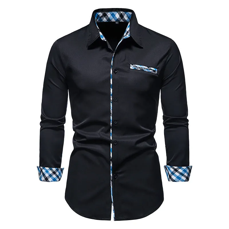 Men's Long Sleeve Contrasting Color Button Shirt Slim Fit Formal Shirt