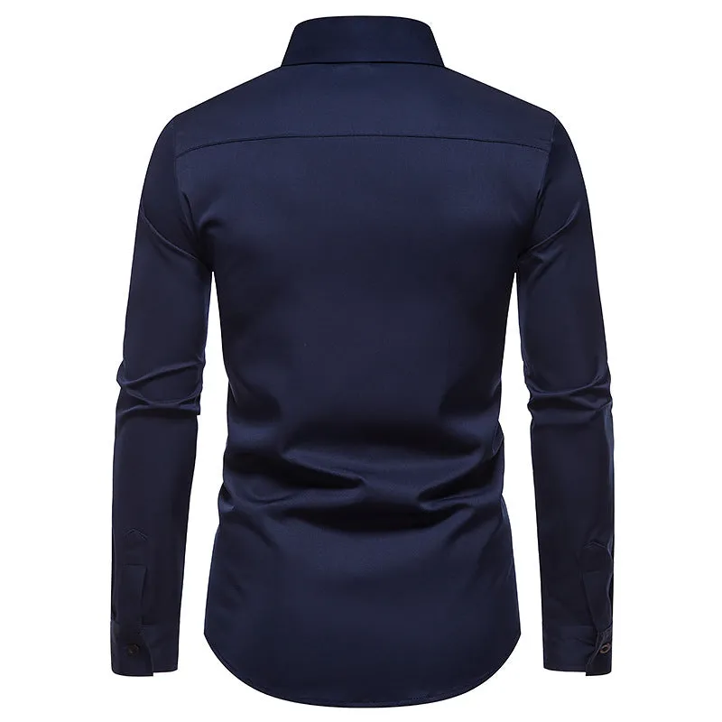 Men's Long Sleeve Printed Button Shirt Slim Fit Formal Shirt
