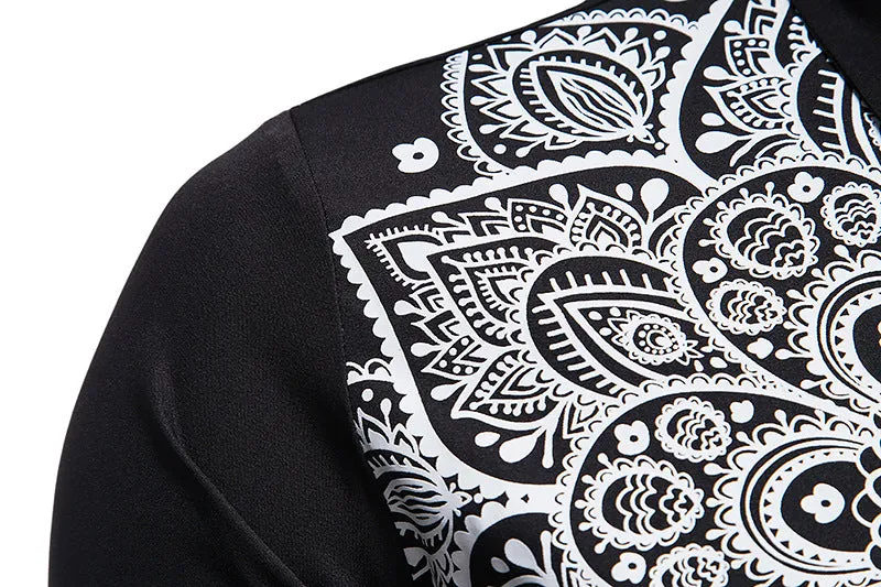Men's Long Sleeve Printed Button Shirt Slim Fit Formal Shirt