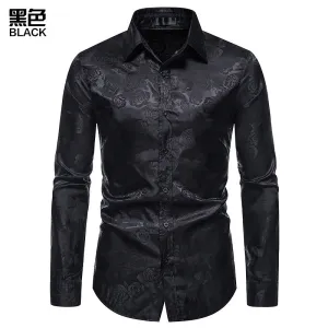 Men's Long Sleeve Rose Print Button Shirt Slim Fit Formal Shirt
