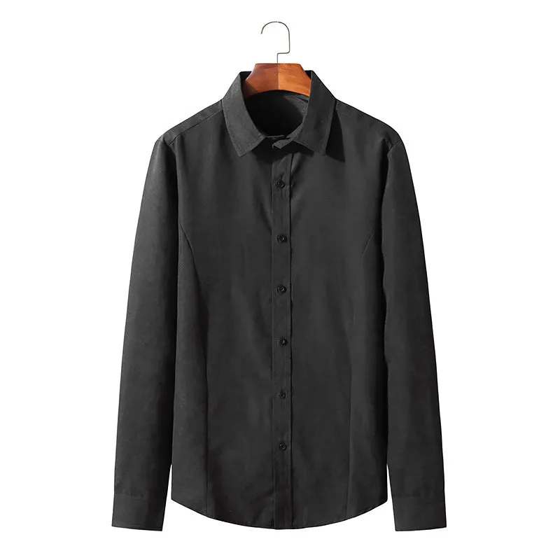 Men's Long-sleeved Solid Color Retro Button-down Shirt Slim-fit Formal Shirt