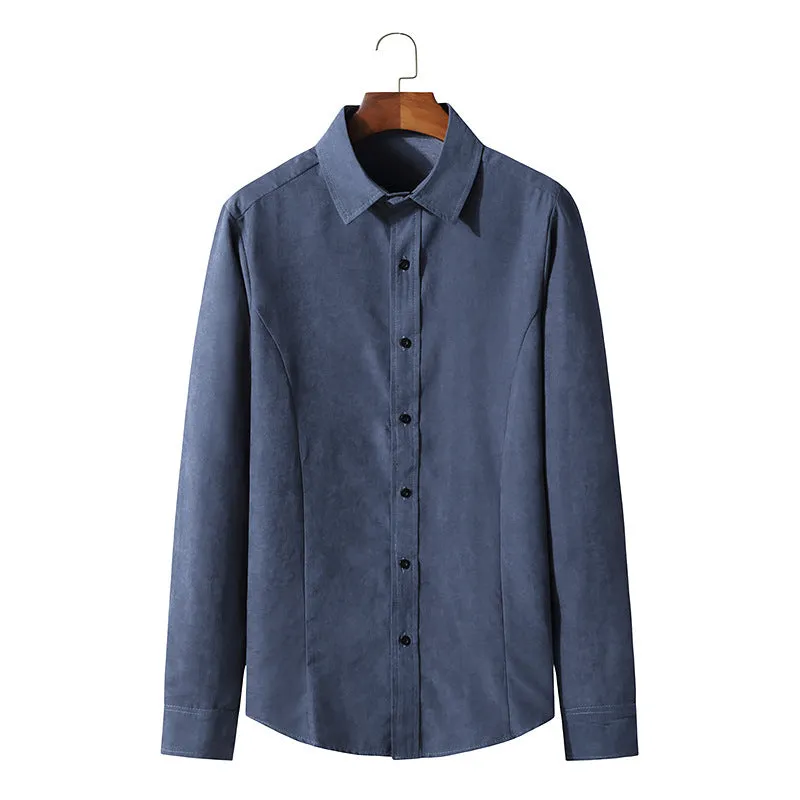 Men's Long-sleeved Solid Color Retro Button-down Shirt Slim-fit Formal Shirt