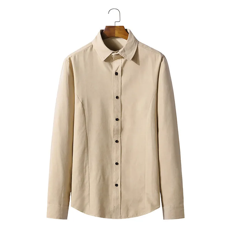 Men's Long-sleeved Solid Color Retro Button-down Shirt Slim-fit Formal Shirt