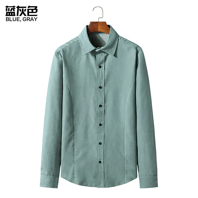 Men's Long-sleeved Solid Color Retro Button-down Shirt Slim-fit Formal Shirt