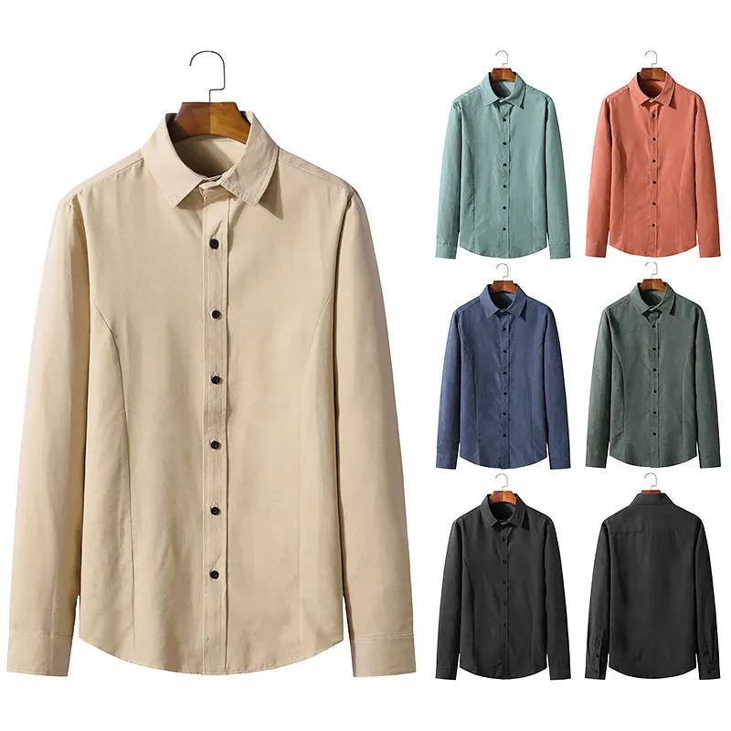 Men's Long-sleeved Solid Color Retro Button-down Shirt Slim-fit Formal Shirt