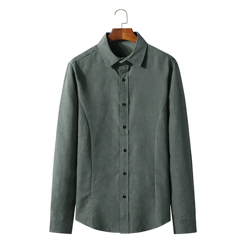Men's Long-sleeved Solid Color Retro Button-down Shirt Slim-fit Formal Shirt