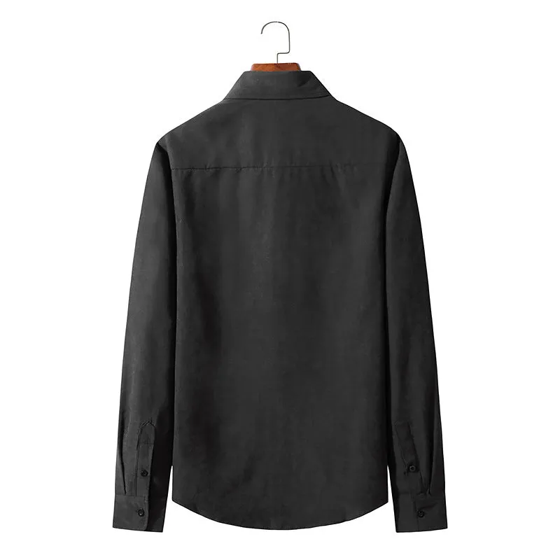 Men's Long-sleeved Solid Color Retro Button-down Shirt Slim-fit Formal Shirt