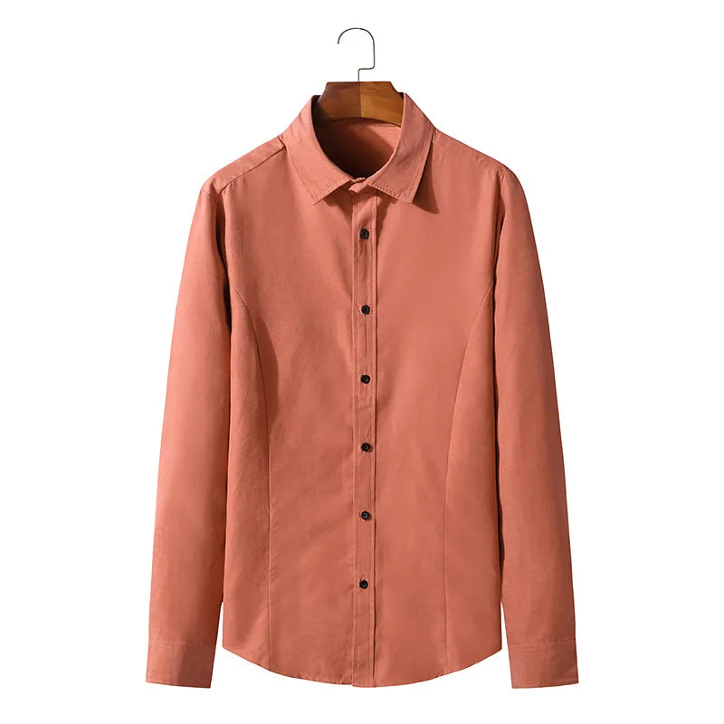Men's Long-sleeved Solid Color Retro Button-down Shirt Slim-fit Formal Shirt