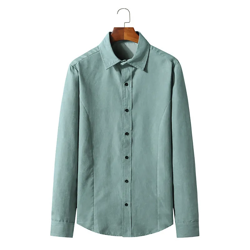 Men's Long-sleeved Solid Color Retro Button-down Shirt Slim-fit Formal Shirt