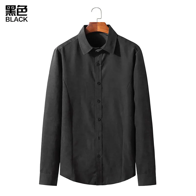 Men's Long-sleeved Solid Color Retro Button-down Shirt Slim-fit Formal Shirt