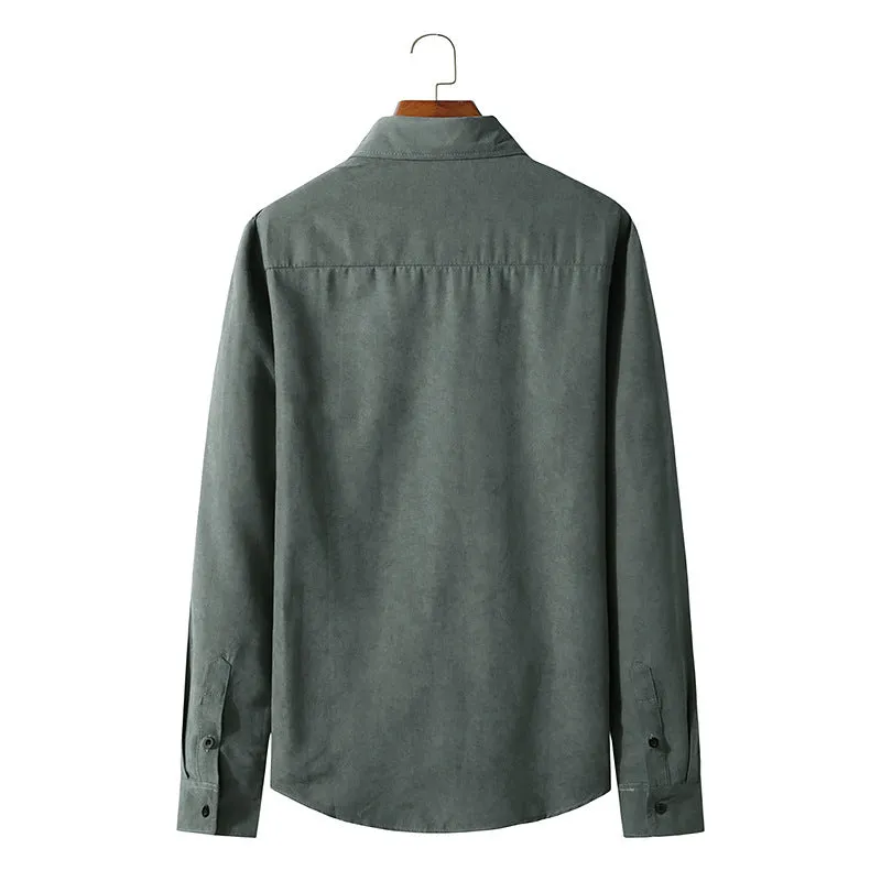 Men's Long-sleeved Solid Color Retro Button-down Shirt Slim-fit Formal Shirt