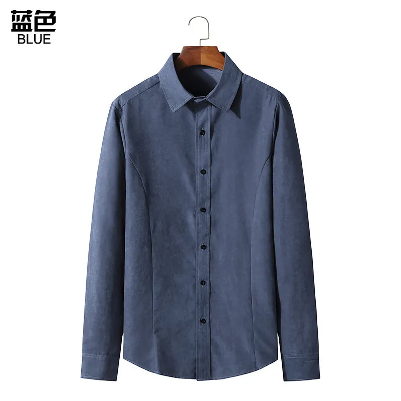 Men's Long-sleeved Solid Color Retro Button-down Shirt Slim-fit Formal Shirt