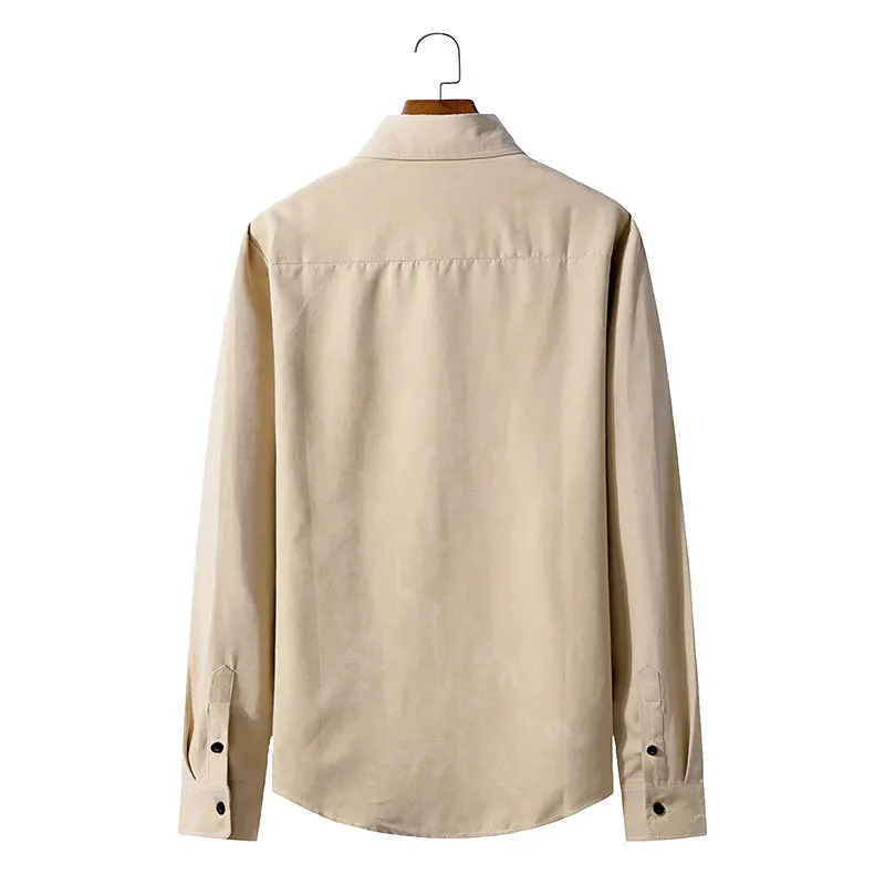Men's Long-sleeved Solid Color Retro Button-down Shirt Slim-fit Formal Shirt
