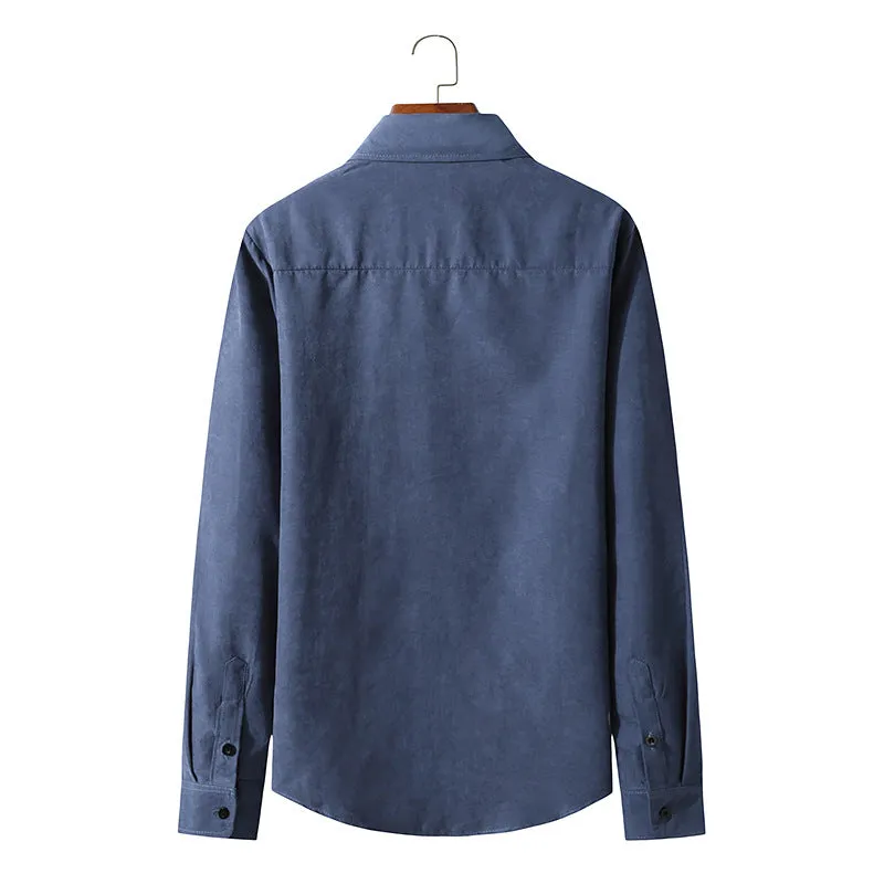 Men's Long-sleeved Solid Color Retro Button-down Shirt Slim-fit Formal Shirt