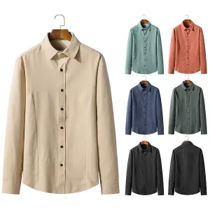 Men's Long-sleeved Solid Color Retro Button-down Shirt Slim-fit Formal Shirt