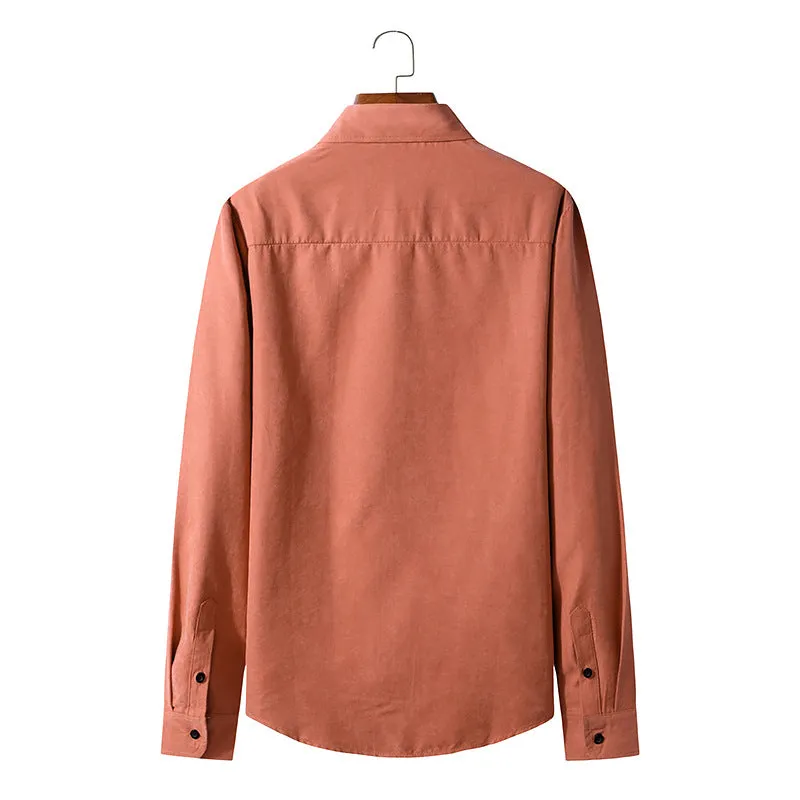Men's Long-sleeved Solid Color Retro Button-down Shirt Slim-fit Formal Shirt