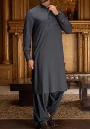 Mens Shalwar Kameez in Dark Blue with Black Gala work - Men4