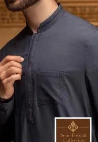 Mens Shalwar Kameez in Dark Blue with Black Gala work - Men4