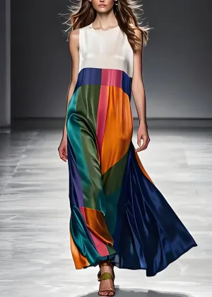 Mercy - O-neck patchwork silk sleeveless maxi dress