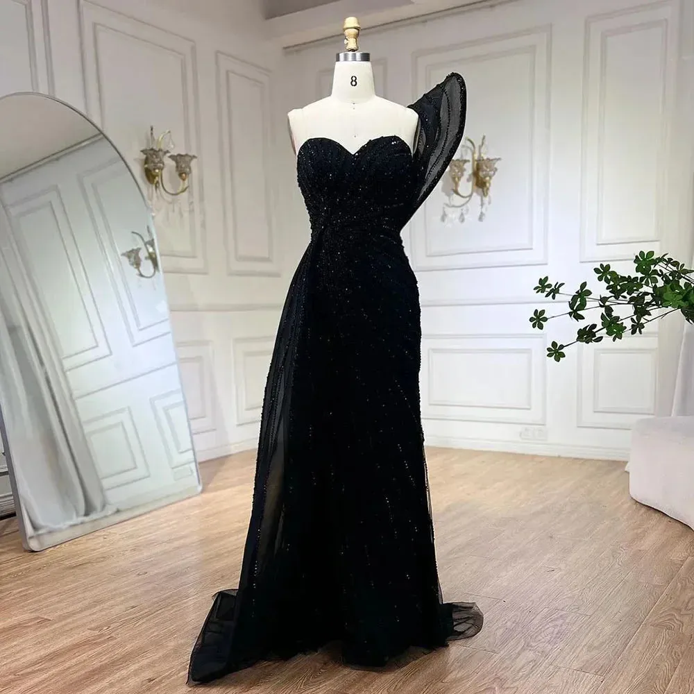 Mermaid Beaded High Slit Elegant One Shoulder Gowns