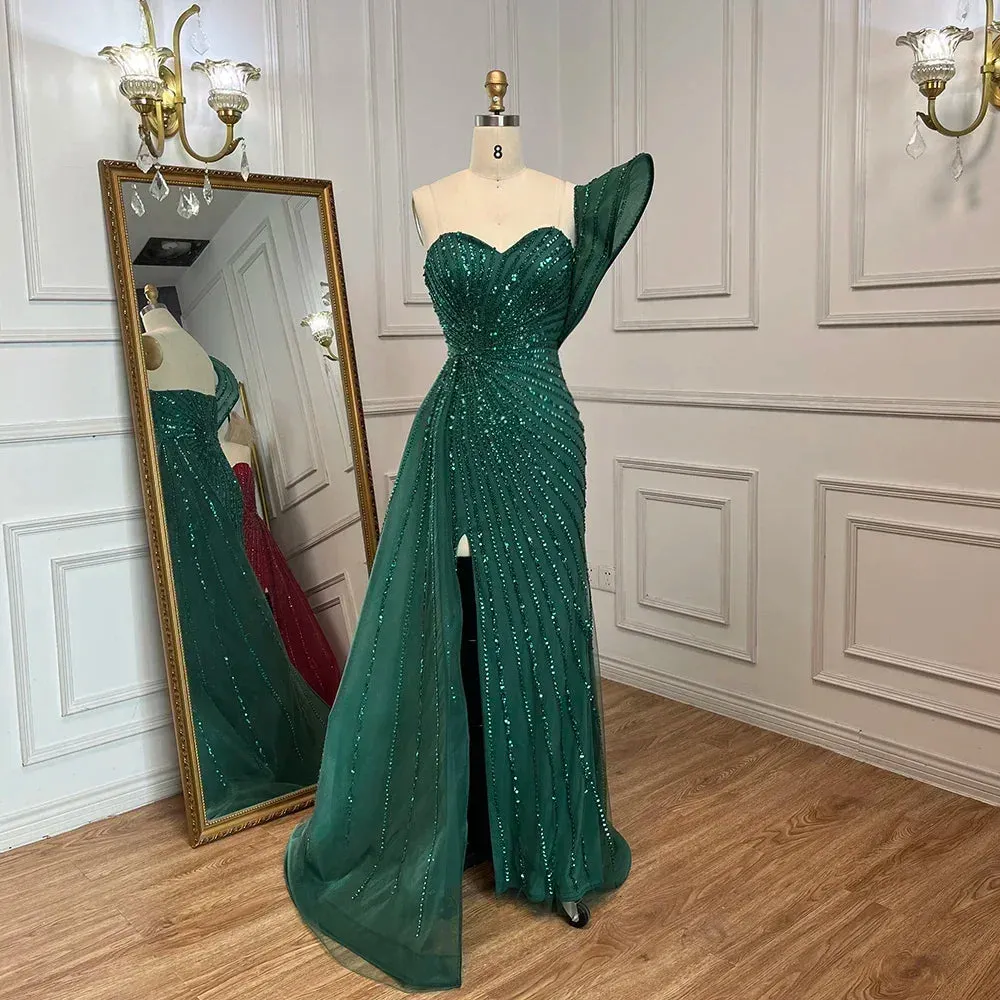 Mermaid Beaded High Slit Elegant One Shoulder Gowns